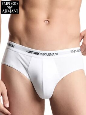 NWT Emporio Armani White Men's Size Medium Briefs with Logo Waistband